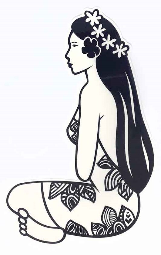 Calcomania Hinano Tahiti Tatuaje Blanco y Negro Tamaño Grande