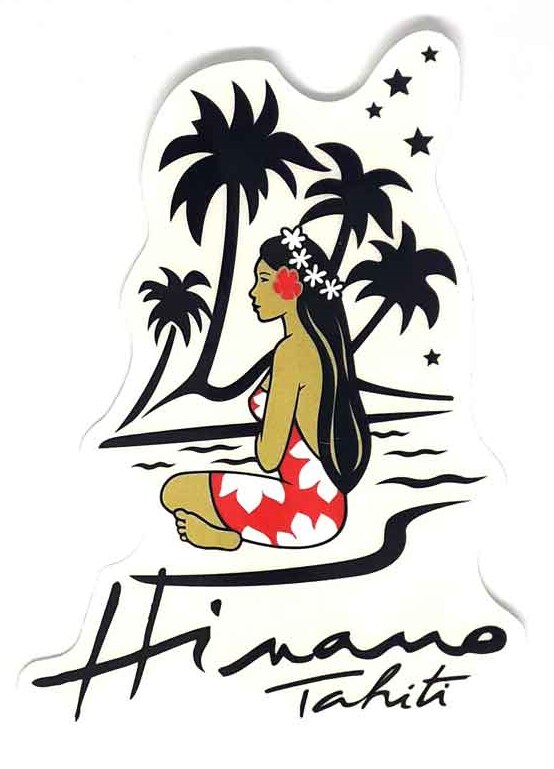 Sticker Hinano Tahiti Motu and Coconut Trees Big Size