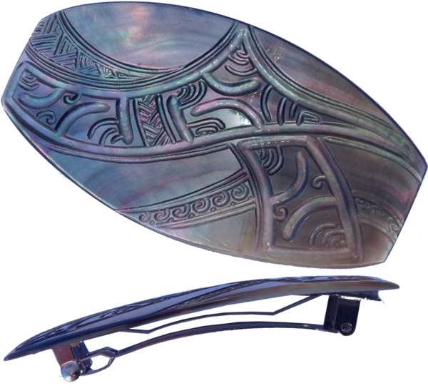 Barrette à Cheveux gravée en Nacre de Tahiti