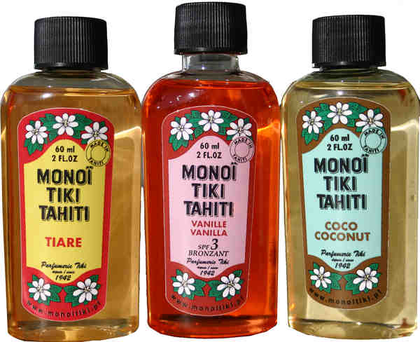 Lote de 3 aceites de Monoi de Tahití 60ml : Tiare Vainilla Coco