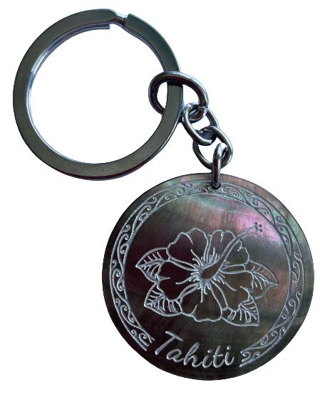 Tahitian Key-ring in Mother-of-Pearl - Hibiscus Flower